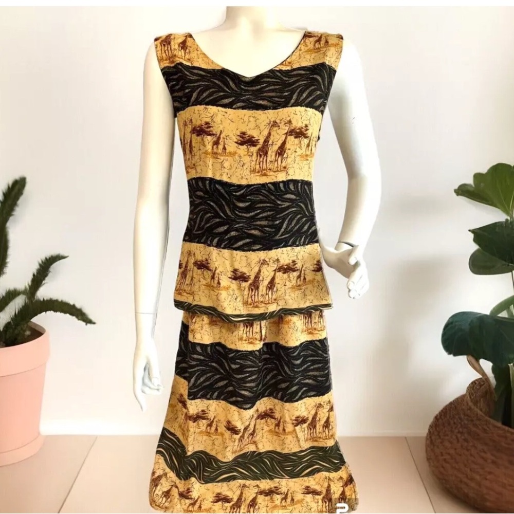 Giraffe Skirt Set S Skirt M Blouse Safari Jungle Vintage Intriguing Threads VGC